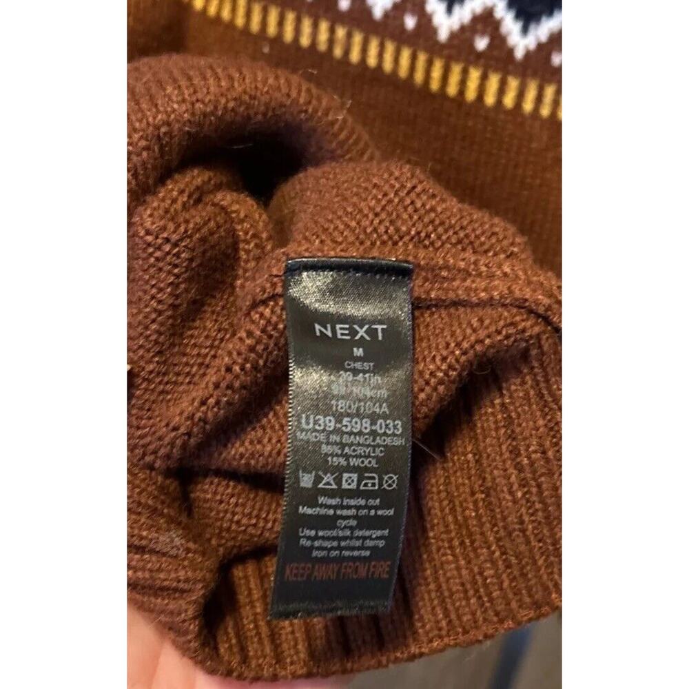 Wool Knit Sweater Aztec Brown Women's Sz M Mock Neck Quarter Button By Next - Picture 5 of 8